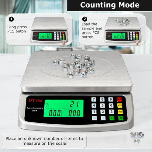 Miniatura 7 de Báscula de alimentos de 110 libras, báscula digital de cocina con computación de precios, báscula comercial, 5 unidades, soporte, tara, PCS, acero