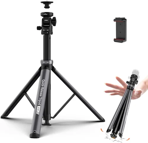 COMAN Soporte de luz MT68, apertura automática de 83.4 pulgadas, soporte de luz portátil ajustable para fotografía, trípode para teléfono con cabeza