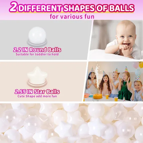 Miniatura 4 de Pelotas de Corral de Bolas Realhaha 50 100 200 500, Formas de Estrella para Bebés Niños Parque Infantil Bolas de Plástico para Bebés Piscina