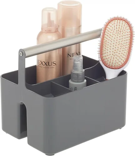 mDesign Organizador de plástico para ducha, cesta dividida, asa de metal para baño, dormitorio, cocina, sostiene jabón, champú, acondicionador,