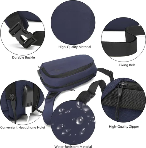 Miniatura 4 de Riñonera para hombres y mujeres, impermeable, para viajes, correr, con puerto de carga USB, Azul