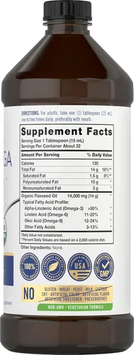 Miniatura 2 de Carlyle Omega 3 6 9 16 onzas líquidas Prensado en frío Suplemento orgánico certificado, vegano Vegetariano, sin OMG, sin gluten y sin