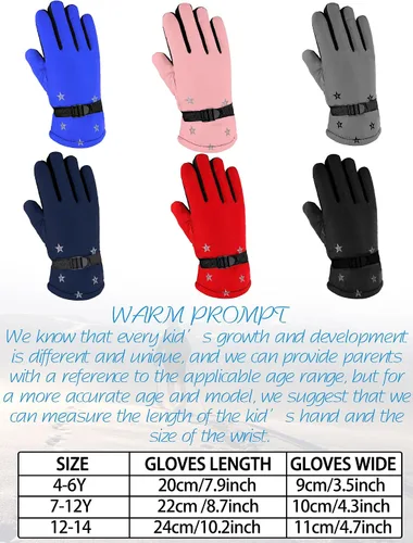 Miniatura 3 de 6 pares de guantes de invierno para niños, impermeables, guantes de esquí para nieve, cálidos, dedos completos, snowboard, guantes unisex para clima