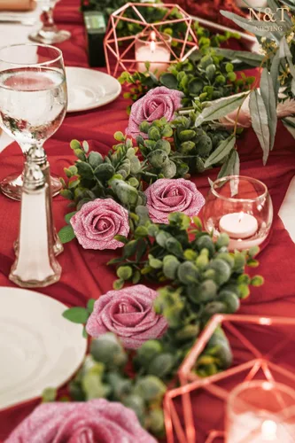 Miniatura 125 de N&T NIETING Flores artificiales, rosas artificiales de color rosa intenso, 50 piezas de flores falsas con tallo para ramos de boda DIY, centros