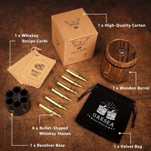 Miniatura 4 de Oaksea Juego de regalos de piedras de whisky para hombres, papá, él, cubos de hielo reutilizables de acero inoxidable para beber, Día del Padre