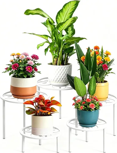 Miniatura 10 de Juego de 5 piezas de estantes de metal para flores, estantes resistentes para plantas de diferentes tamaños, estantes de flores de hierro, adecuados