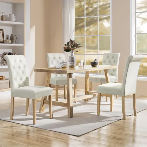 Miniatura 12 de Yaheetech Juego de 2 sillas de comedor tapizadas de tela con respaldo alto y patas de madera maciza para cocina, sala de estar, restaurante