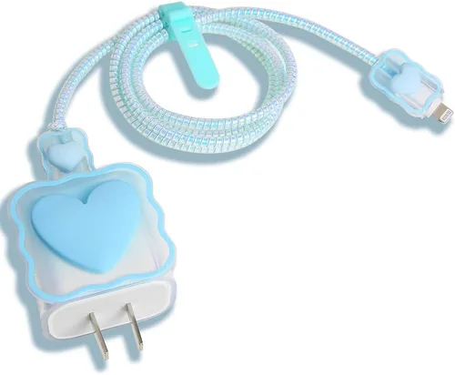 Miniatura 31 de Compatible con iPhone de 18 W/20 W, funda de cargador USB-C, bonito protector de cargador suave transparente con ondas de corazón 3D, bonito