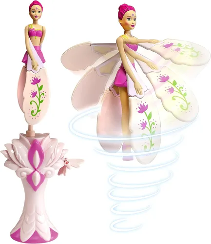 Muñeca voladora Sky Dancers – Fantasía Fucsia | Original juguete nostálgico de los 90 que realmente vuela | Funciona con cuerda, no necesita pilas |