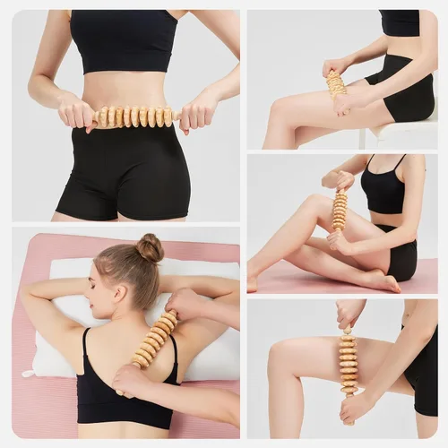 Miniatura 8 de Rodillo de masaje de madera para piernas y muslos, herramienta de mano para aliviar la fascia, drenaje linfático y esculpir el cuerpo, masajeador