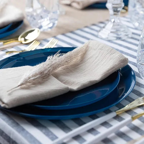 Miniatura 4 de [30 unidades de 8.6 pulgadas] Platos de fiesta de plástico azul oscuro Colección Edge Collection Premium pesado elegante vajilla desechable