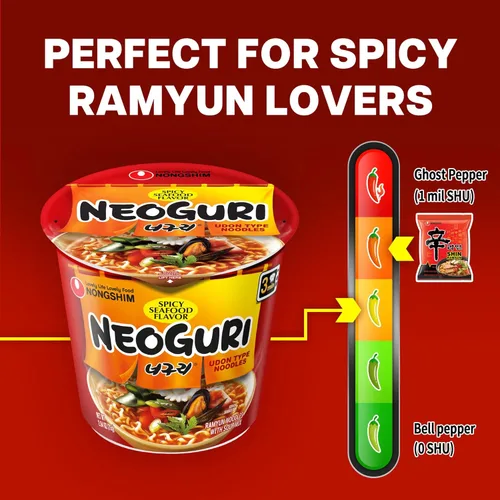 Miniatura 5 de Nongshim Fideos Ramen, taza gourmet de ramen instantáneo, sopa de fideos premium para microondas, mariscos picantes Neoguri, 2.64 onzas