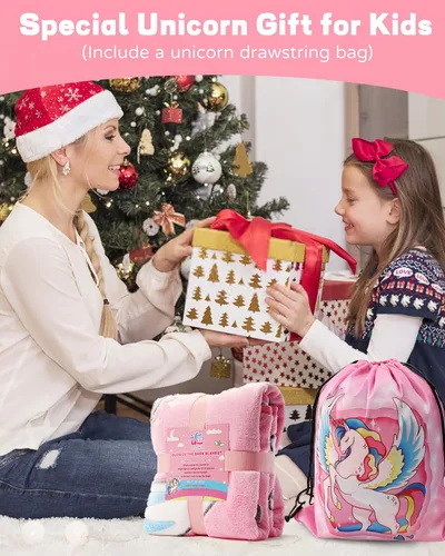 Miniatura 6 de Manta de unicornio que brilla en la oscuridad, regalos de unicornio para niñas de 2, 3, 4, 5, 6, 7, 8, 9, 10 años, manta de unicornio rosa suave