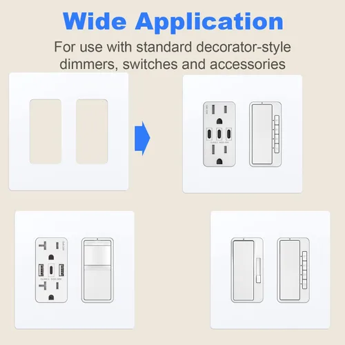 Miniatura 6 de Cubierta de Tomacorriente, Placa de Pared Decorativa sin Tornillos, Cubierta de Enchufe de Interruptor de Luz, Tamaño Estándar de 2-Gang, Blanco