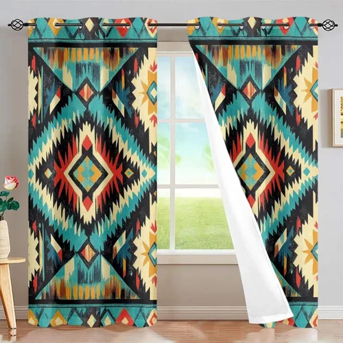 Miniatura 44 de Dreaweet African Tribal Blackout Curtains 63 Inch Long 2 Panels Set Bohemian Ethnic Geometric Grommet Top Thermal Insulated Curtains for Living Room
