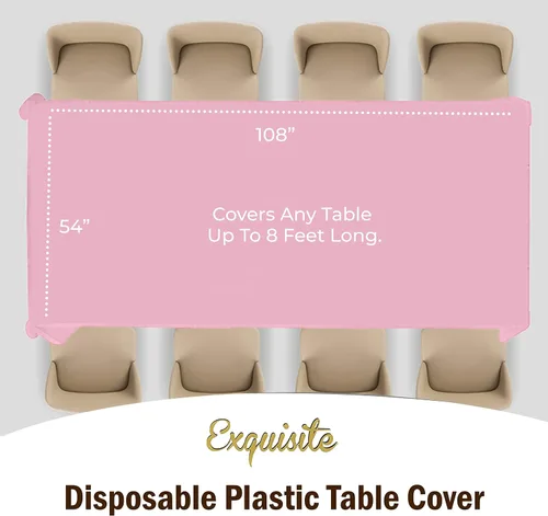 Miniatura 4 de Party Solids Mantel rectangular de plástico rosa, 54 x 108 pulgadas, paquete de 24