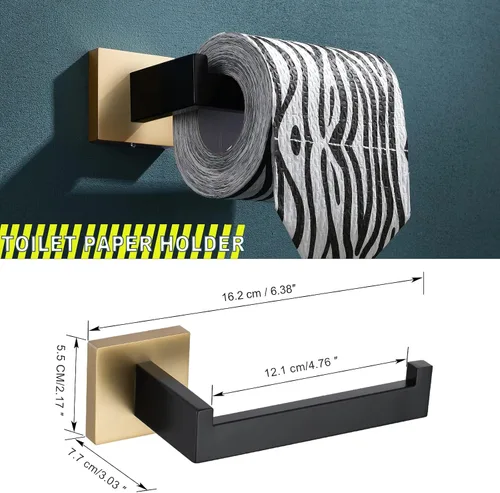 Miniatura 4 de Juego de 4 soportes para toallas de baño, juego de accesorios de baño de acero inoxidable negro y dorado, montaje en pared, 23.6 pulgadas