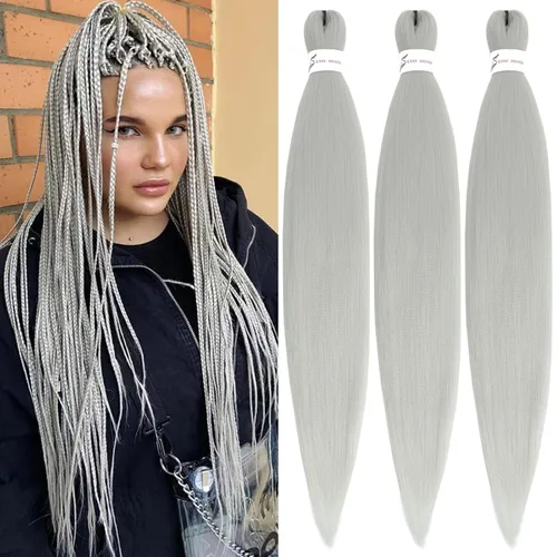 Miniatura 7 de Extensiones de cabello trenzado preestiradas para mujer, trenzas de caja, suave, sintético, sin nudos, textura Yaki, ajuste de agua caliente