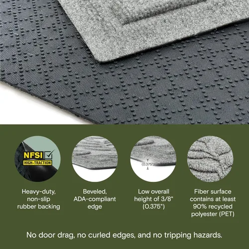 Miniatura 3 de Bungalow Flooring Waterhog - Tapete para puerta, 2 x 3 pies, fabricado en Estados Unidos, duradero y decorativo, antideslizante, interior y Gris