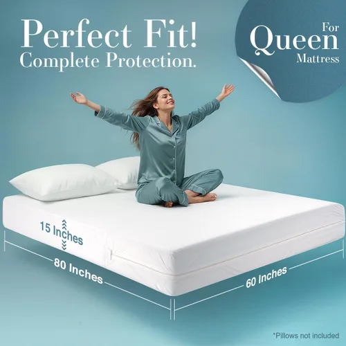 Miniatura 2 de Utopia Bedding - Protector de colchón impermeable tamaño Queen, con cierre, a prueba de chinches y ácaros, funda de colchón absorbente de seis lados