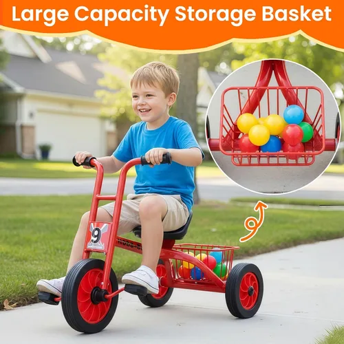 Miniatura 5 de Triciclo para niños de 3 a 8 años, asiento ajustable para niños, triciclo preescolar con ruedas de goma y cesta de almacenamiento, regalos