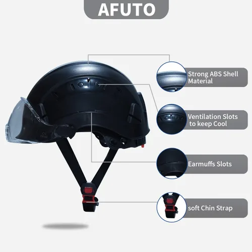 Miniatura 3 de Casco duro negro con calcomanías reflectantes ANSI Z89.1, aprobado por ANSI Z89.1, ajustable, 6 puntos, suspensiones, visera retráctil para Negro 01