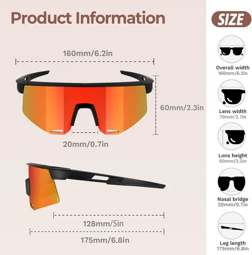 Miniatura 2 de Gafas de sol deportivas polarizadas para hombres y mujeres, UV400, béisbol, correr, golf, motocicleta, correr, pesca Negro naranja