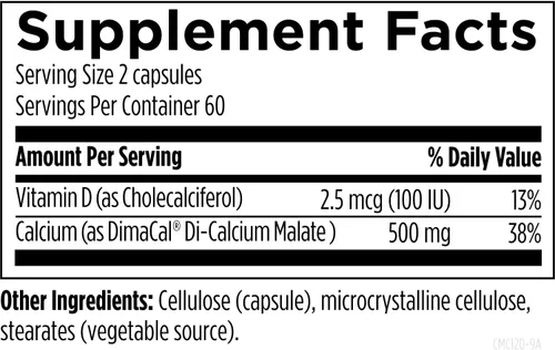 Miniatura 3 de Designs for Health Malato de calcio - 500 mg de quelato de malato de calcio + vitamina D (D3) Suplemento de apoyo óseo para mujeres + hombres, sin