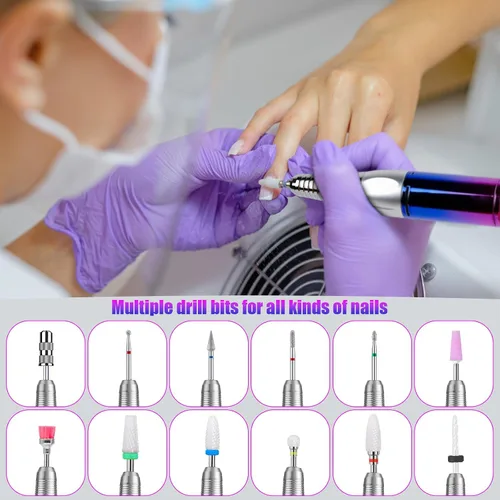 Miniatura 5 de Taladro de uñas eléctrico profesional, portátil, 35000 rpm, color degradado, lima de uñas eléctrica con pantalla LCD, taladros de uñas recargables