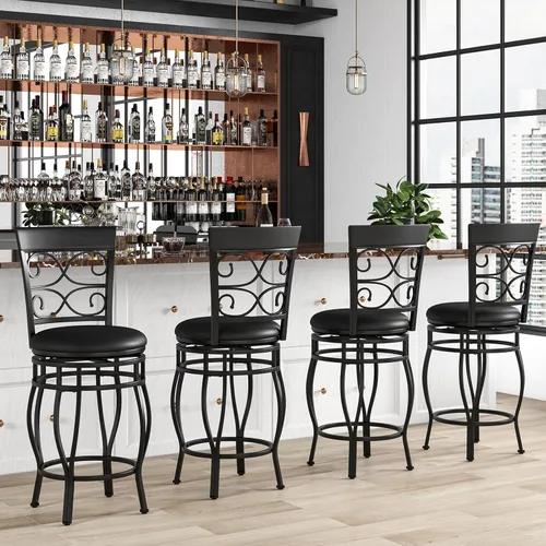 Miniatura 2 de GOFLAME Juego de 4 taburetes de bar giratorios de 26 pulgadas de altura de mostrador con asiento tapizado de piel sintética, respaldo ergonómico