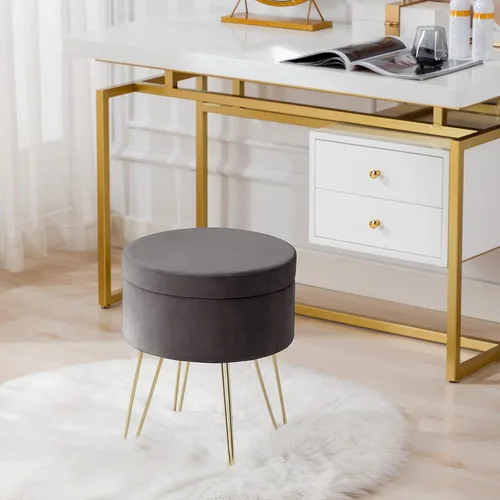 Miniatura 6 de DUHOME Otomana de almacenamiento de terciopelo, taburete de tocador con funda extraíble, reposapiés, taburete redondo, mesa de centro pequeña