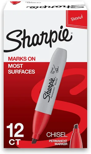 Sharpie 38202 Marcadores Permanentes, Punta de Cincel, Color Rojo, 12 piezas