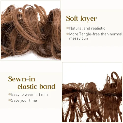 Miniatura 3 de Benehair Moño desordenado, moño de Juva, coletero, esponjoso, rizado, estilo touseld updo, extensión de cola de caballo envolvente de 32 pulgadas