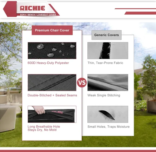 Miniatura 3 de RICHIE Funda Impermeable de Servicio Pesado para Sofá de Patio de 3 Plazas - Fundas para Muebles de Exterior para Sofá de Dos Plazas/Sofá
