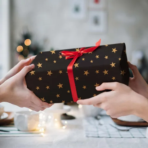 Miniatura 4 de Larcenciel 50 hojas de papel de seda negro y dorado, 5 estilos de papel de seda metálico para bolsas de regalo, papel de seda con purpurina