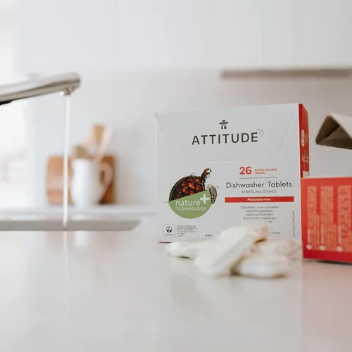 Miniatura 4 de Pastillas para Lavavajillas ATTITUDE, Fórmula Efectiva a Base de Plantas y Minerales Soluble en Agua, Libre de Fosfatos, Vegana y Sin Crueldad, Sin