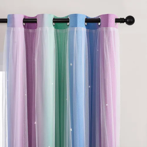 Miniatura 17 de XiDi Cortinas opacas con estrellas para habitaciones de niños, cortinas verdes para ventana de dormitorio de niños, azul y gris, 52 pulgadas de Azul