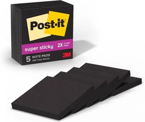 Post-it Notas súper adhesivas, 5 blocs de notas adhesivas, 3 x 3 pulgadas, suministros escolares, productos de oficina, notas adhesivas para Negro