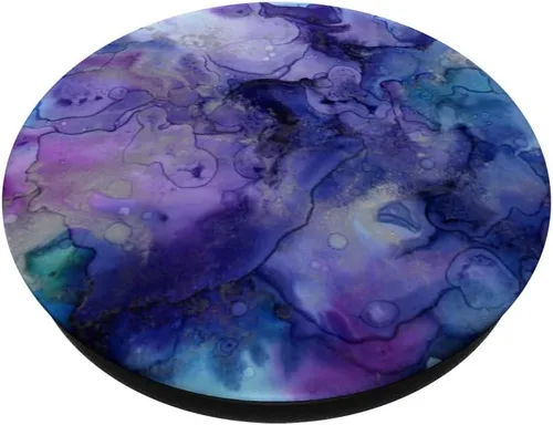 Miniatura 2 de Pintura de mármol de agua púrpura como arte con tonos azules – PopSockets agarre y soporte para teléfonos y tabletas, Negro