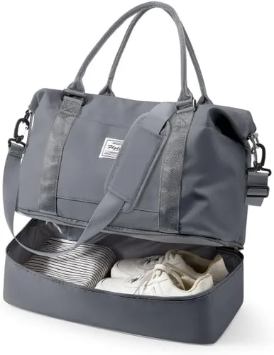 Miniatura 24 de VECAVE Bolsa de viaje para mujer, bolsa deportiva para gimnasio, E20-Púrpura profundo, Grande, Bolsa de viaje