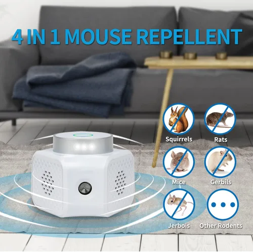 Miniatura 3 de Repelente ultrasónico de roedores enchufable – Ratones de interior, ratas, ardillas, dispositivo disuasorio de murciélagos con 4 modos, luces