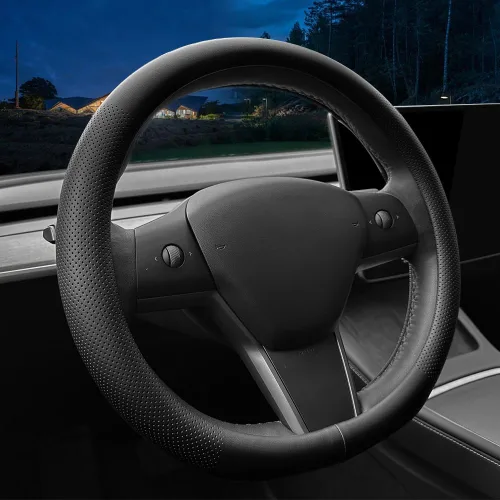 LKWLIKEI Funda de Volante de Cuero Nappa Ultradelgada, para Volante de Tesla Modelo 3/Y, Diseño Antideslizante y Modificación Interior de Accesorios
