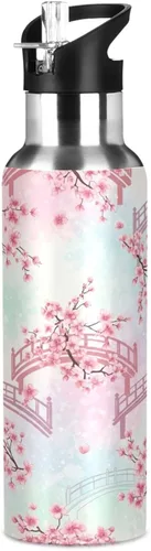 Miniatura 8 de BPA-Free Sports Water Bottle with Straw 32 Oz, Insulated Stainless Steel Water Bottle with Straw for Gym Outdoor Travel School, Cherry Blossom