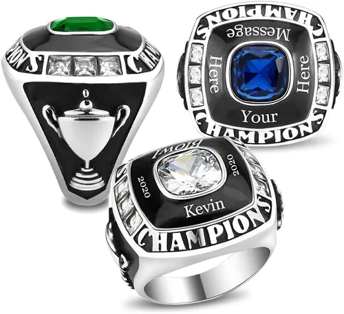 Miniatura 16 de Anillo de campeonato de acero inoxidable con texto y color personalizados - Trofeo, fútbol americano, béisbol, baloncesto, deportes electrónicos