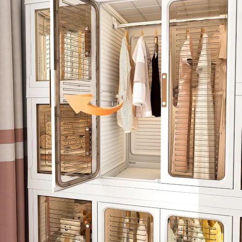 Miniatura 2 de Organizador portátil de almacenamiento de armario para ropa, organizador de armario plegable de plástico con puerta magnética transparente