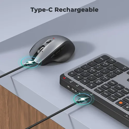 Miniatura 4 de MEETION Nuevo teclado y mouse inalámbricos Bluetooth, doble Bluetooth y USB recargable de tamaño completo con 4 DPI mouse ergonómico