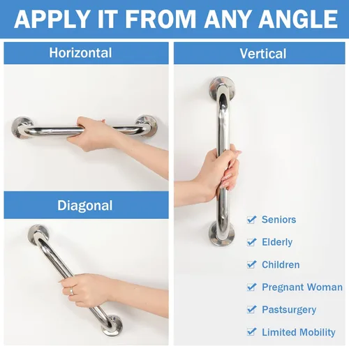 Miniatura 3 de Therwen Paquete de 6 barras de agarre para bañeras y duchas, barras de apoyo de ducha para personas mayores, acero inoxidable, discapacitados