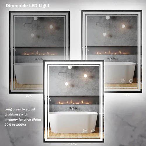 Miniatura 6 de Espejo de baño LED de 30 x 22 pulgadas con luces LED enmarcadas, espejo de baño retroiluminado y frontal iluminado, marco de aluminio cuadrado