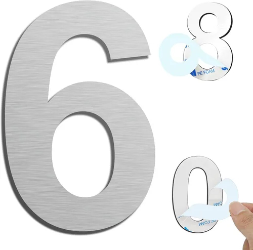 Miniatura 15 de Números de casa autoadhesivos – Números de puerta de acero inoxidable de 6 pulgadas para exteriores – Número de casa grande y moderno, número