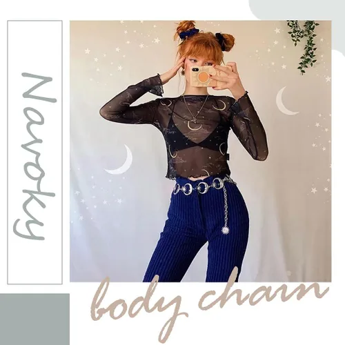 Miniatura 5 de Navoky Cadena de cintura de metal con colgante de sol cinturón de vientre cadenas de cuerpo accesorios de joyería para mujeres y niñas Transparente